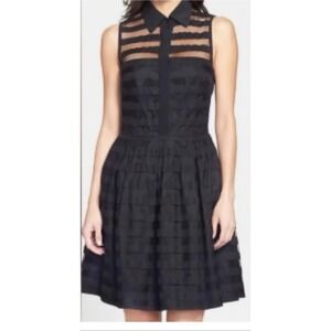 Trina Turk Black Sleeveless Sheer Panel Fit & Flare Dress‎ Size 4